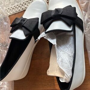 Michael Kors Black and White Flats with Bow Accent